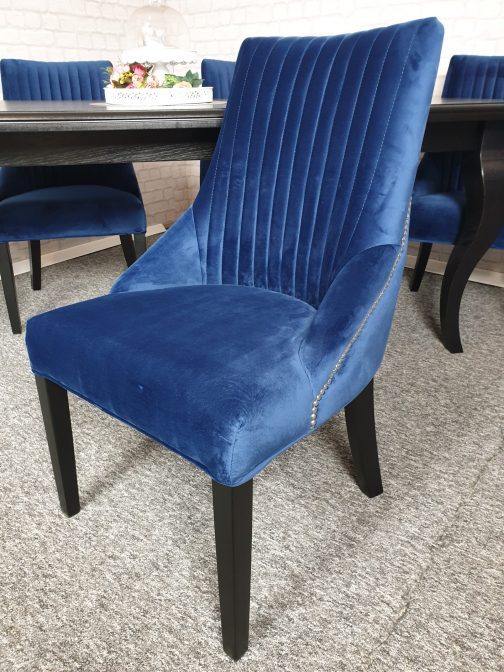 Krzesło tapicerowane pionowe przeszycia Bari Modern granatowe kobaltowe