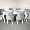 Stół z krzesłami Dubai Ludia stół biały Massimo krzesła tapicerowane z kołatką Dubai szare
