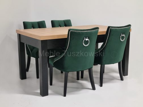 Krzesło tapicerowane z kołatką Bari butelkowa zieleń stół z krzesłami