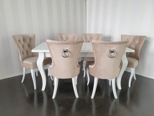 Krzesło tapicerowane z kołatką Dubai beżowe stół z krzesłami
