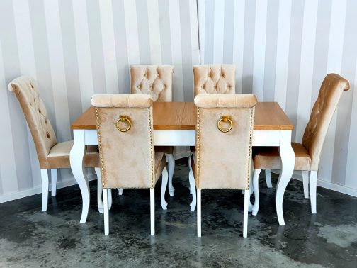 Stół z krzesłami Valencia 2 stół drewniany Malaga 1 krzesła tapicerowane Valencia