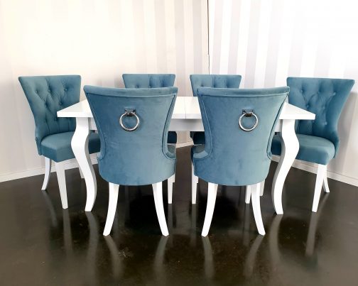Krzesło tapicerowane z kołatką Dubai niebieskie