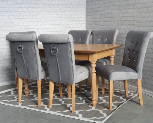 Stół z krzesłami tapicerowanymi Porto z kryształkami