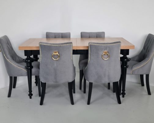 Stół drewniany rozkładany Orlando + krzesła tapicerowane Bari