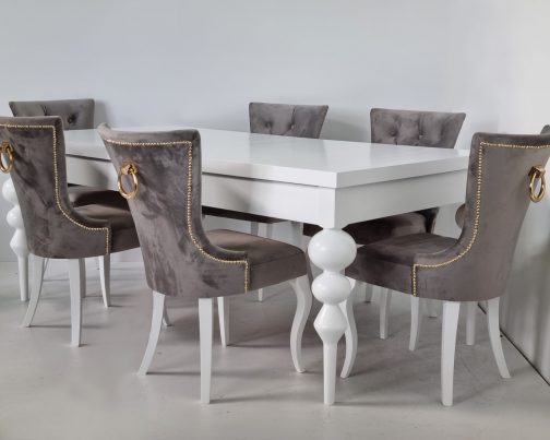 Stół drewniany Toronto na nogach toczonych + krzesła tapicerowane Dubai