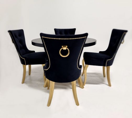 Stół z krzesłami tapicerowanymi Dubai złoto czarny