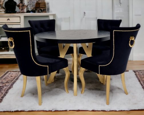 Stół z krzesłami tapicerowanymi Dubai złoto czarny