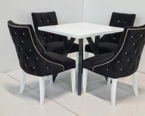 Krzesła tapicerowane Bari czarne z kryształkami – komplet 6 szt.