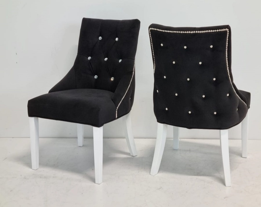 Krzesła tapicerowane Bari czarne z kryształkami