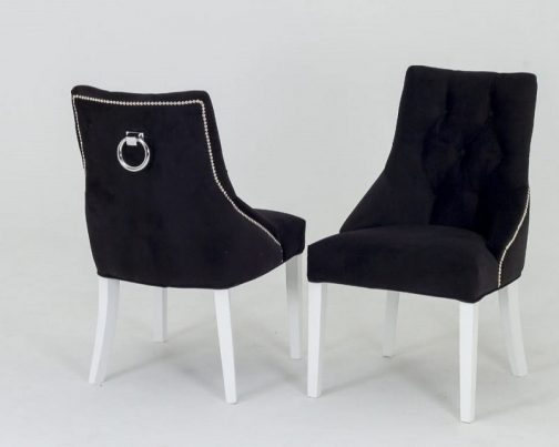 Krzesła tapicerowane z kołatką Bari czarno-białe – komplet 6 szt.
