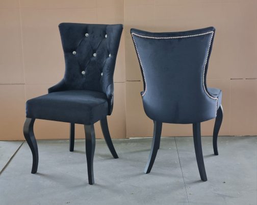 Krzesła tapicerowane Dubai czarne z kryształkami- komplet 6 szt.