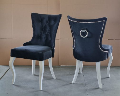 Krzesła tapicerowane z kołatką Dubai czarne – komplet 4 szt.