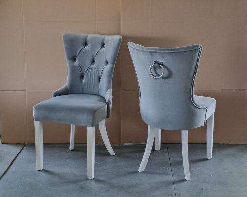 Krzesła tapicerowane z kołatką Dubai szaro-białe – komplet 4 szt.