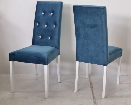 Krzesła tapicerowane Reno niebieskie z kryształkami – komplet 4 szt.