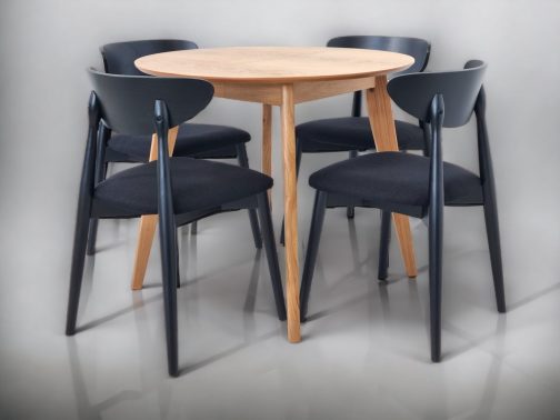 Zestaw stół dębowy okrągły drewniany Sandro krzesła Lars czarne