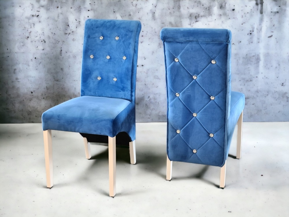Krzesła tapicerowane London Long z kryształkami - komplet 6 szt.