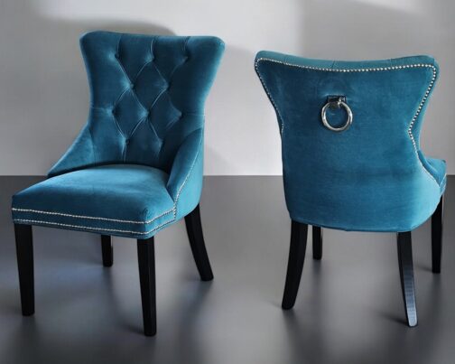 Krzesła tapicerowane Monaco Deluxe niebieskie z kołatką – zestaw 6 szt.