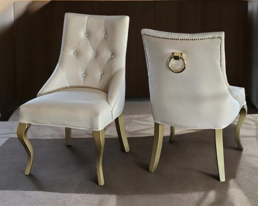 Krzesło tapicerowane Bari złote lub srebrne pikowane kryształkami