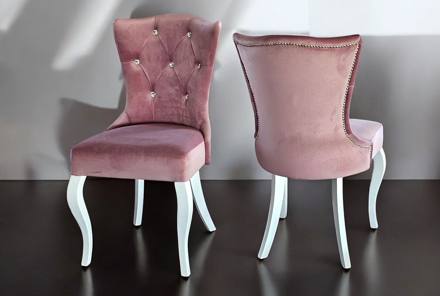Krzesła tapicerowane z kryształkami Roma różowo - białe Meble Tuszkowski