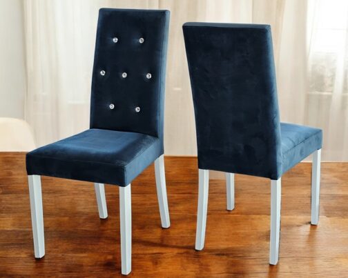Krzesła tapicerowane Reno niebieskie z kryształkami – zestaw 4 szt.
