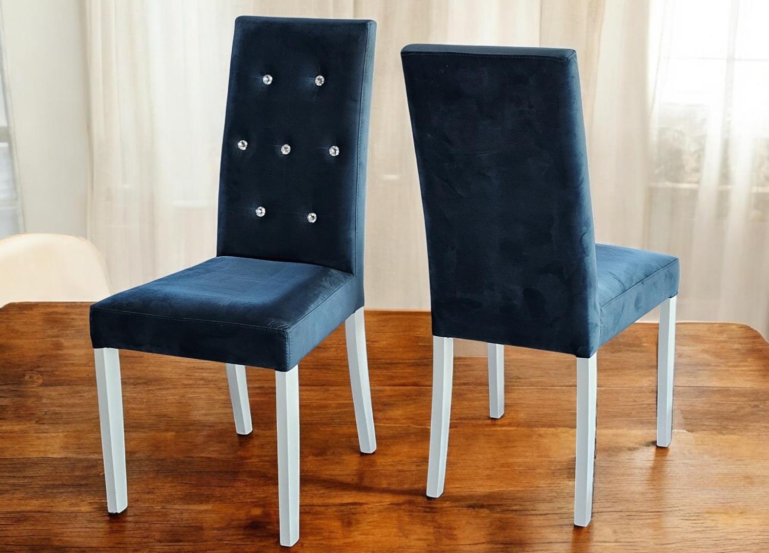 Krzesła tapicerowane Reno niebieskie z kryształkami Meble Tuszkowski