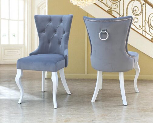 Krzesła tapicerowane Dubai w szarej, velvetowej tkaninie – komplet 6 szt.