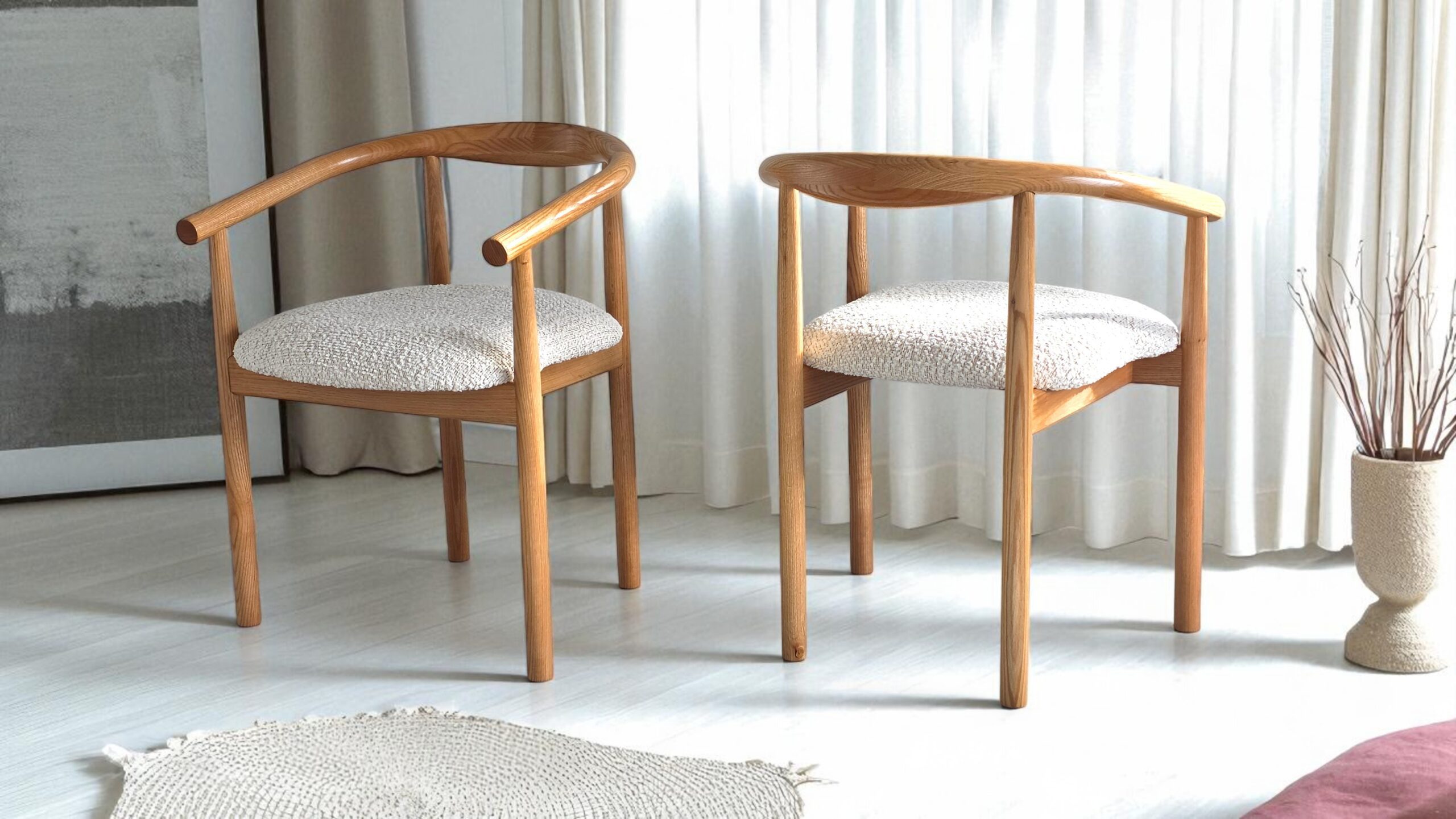 Krzesło z podłokietnikiem drewniane dębowe Zante japandi krzesło skandynawskie