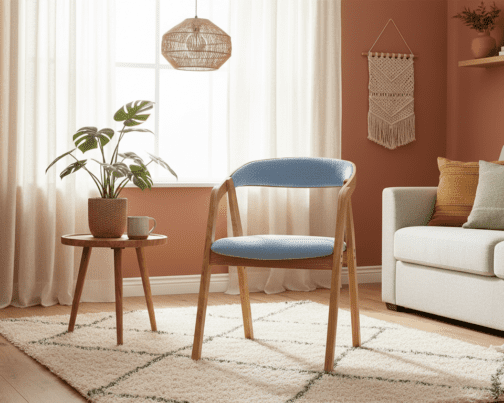 Krzesło z podłokietnikiem drewniane dębowe tapicerowane Carmen