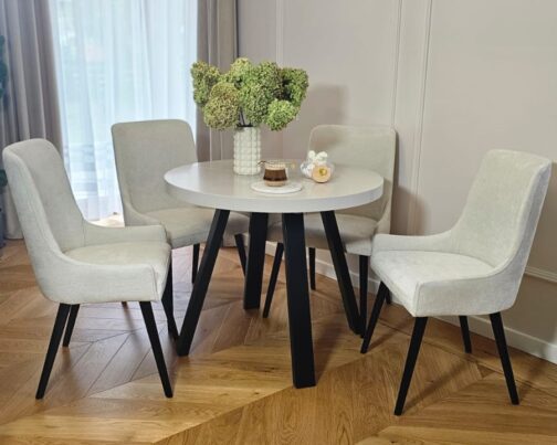 Zestaw kaszmirowy: stół Oslo II z krzesłami tapicerowanymi Rosa