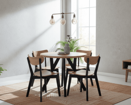 Zestaw stół dębowy okrągły drewniany Oslo krzesła bukowe Alta