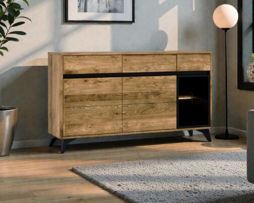 Nowoczesna komoda dębowa 160 z witryną