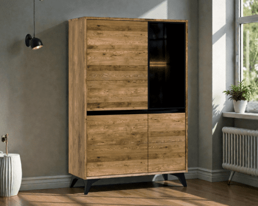 Witryna dębowa przeszklona niska 100