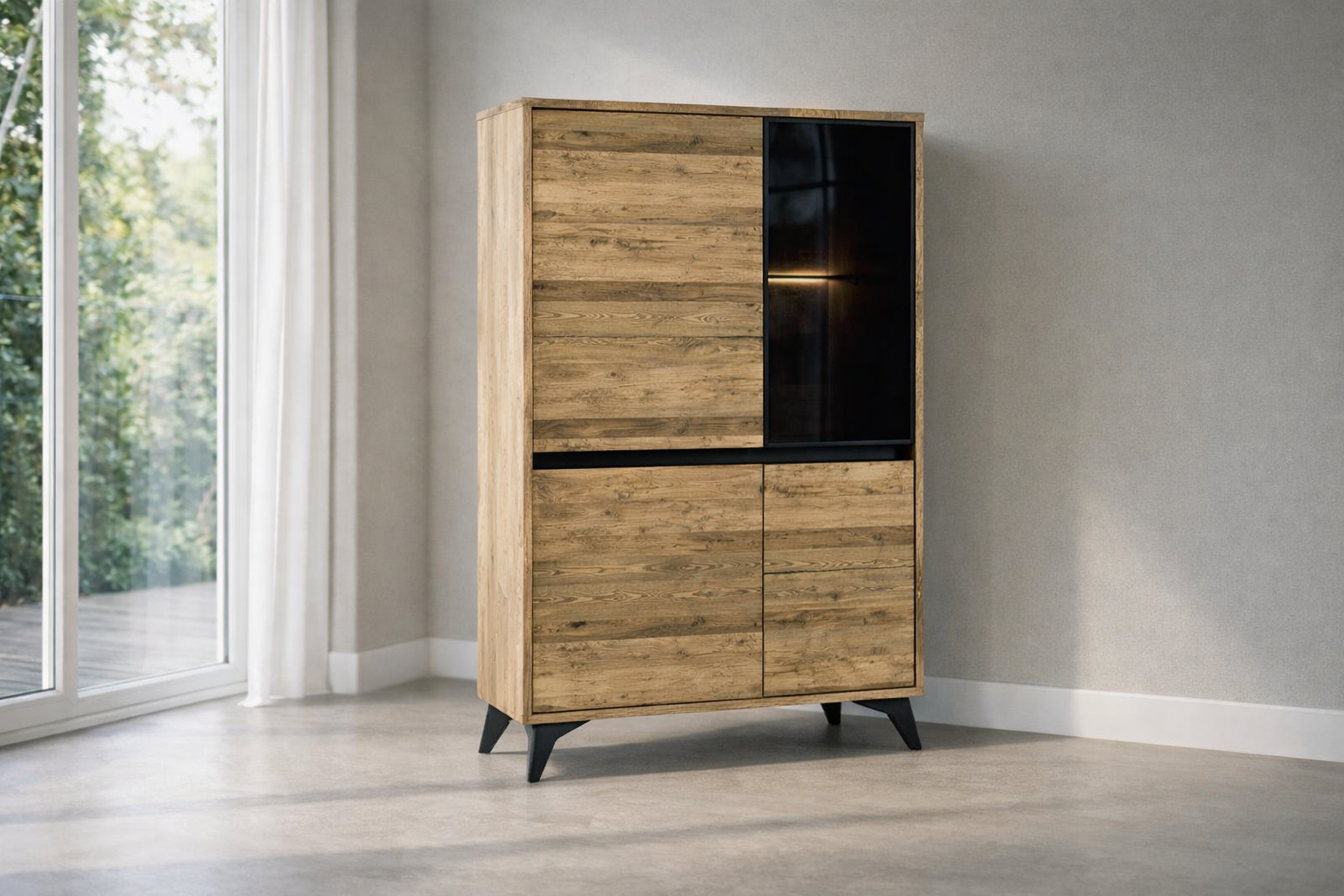 Witryna dębowa przeszklona niska 100 kredens dębowy oświetlenie LED lity dąb Meble Tuszkowski